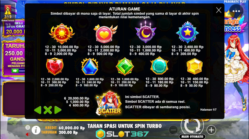 Aturan bermain Daftar Starlight Princess Pragmatic Play Indonesia